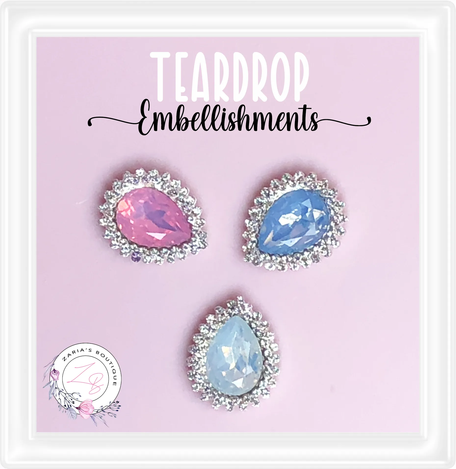 ⋅ Teardrop Rhinestone Embellishments ⋅ 3 Colours
