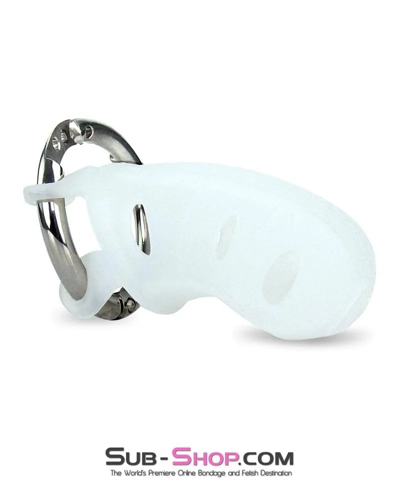 0733M      White Silicone Cock Blocker Locking Male Chastity Device