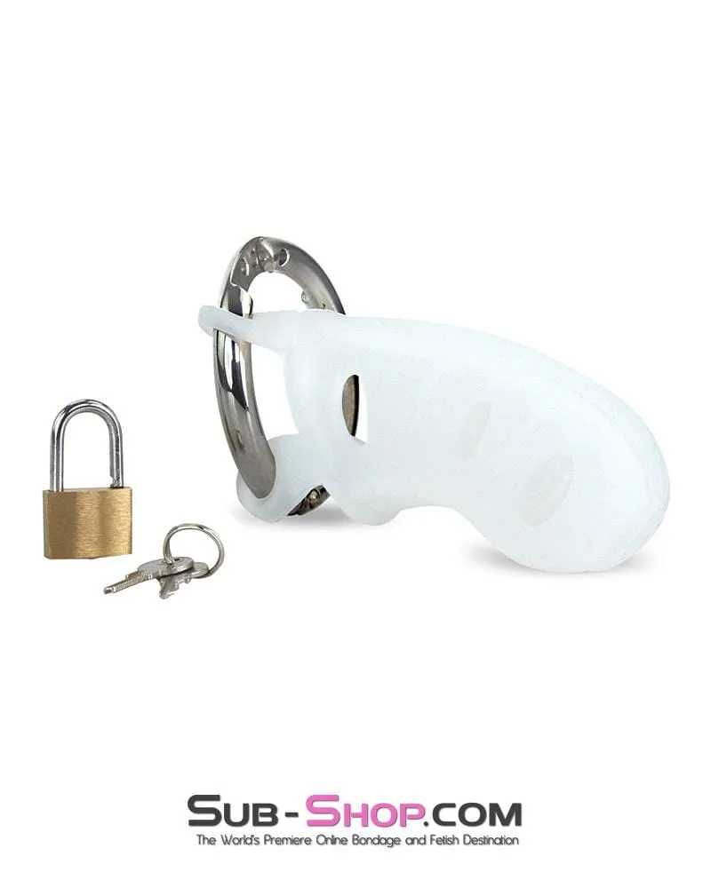 0733M      White Silicone Cock Blocker Locking Male Chastity Device