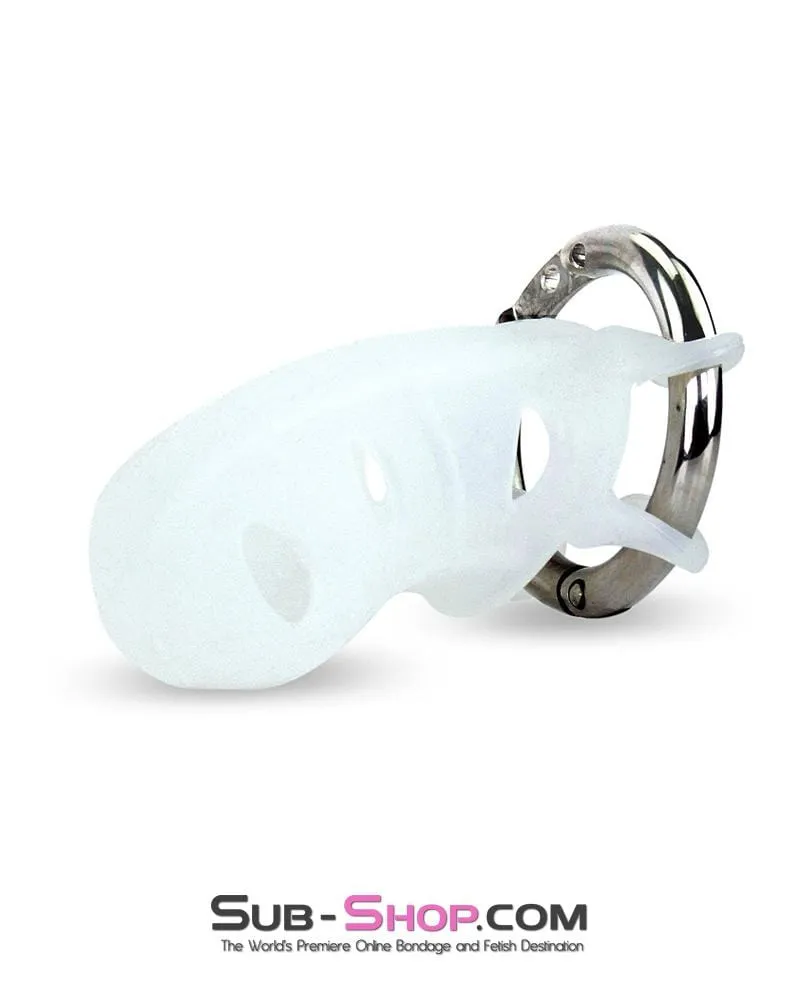 0733M      White Silicone Cock Blocker Locking Male Chastity Device