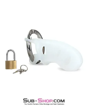 0733M      White Silicone Cock Blocker Locking Male Chastity Device