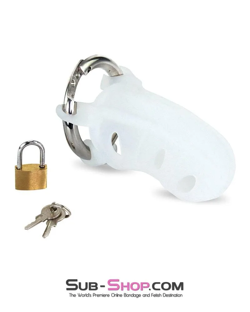 0733M      White Silicone Cock Blocker Locking Male Chastity Device