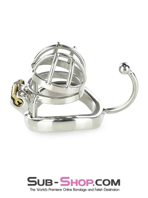 0840RS      Tiny Cage High Security Chromed Steel Male Chastity with Ball Separation Rod
