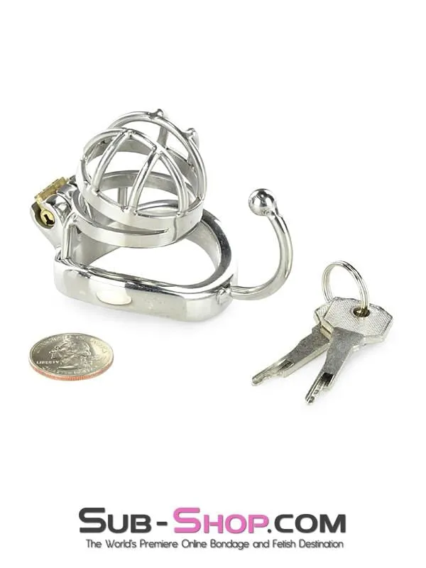 0840RS      Tiny Cage High Security Chromed Steel Male Chastity with Ball Separation Rod