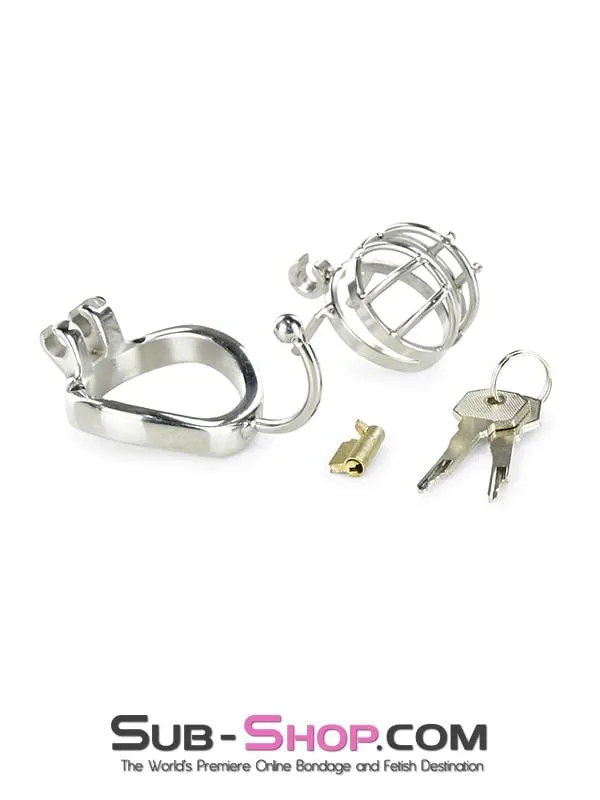 0840RS      Tiny Cage High Security Chromed Steel Male Chastity with Ball Separation Rod