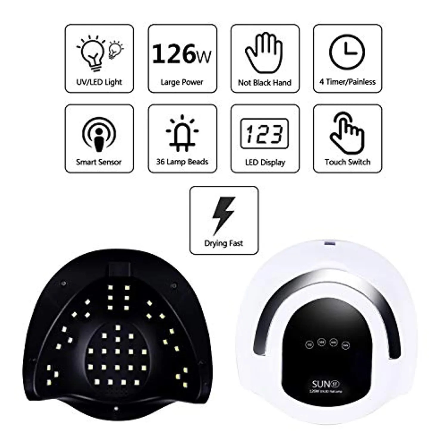 126W UV LED Nail Lamp, Hirsrian Handle Nail Dryer with 4 Timers Professional Nail Polish Curing Lamp Art Tools with Automatic Sensor
