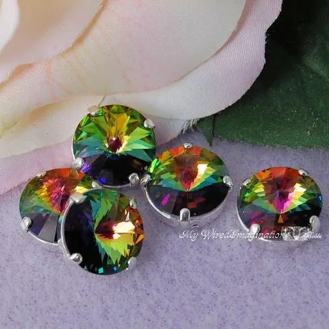 12mm Sew On Swarovski Crystal Vitrail Medium Rivoli 1122 With Prong Setting