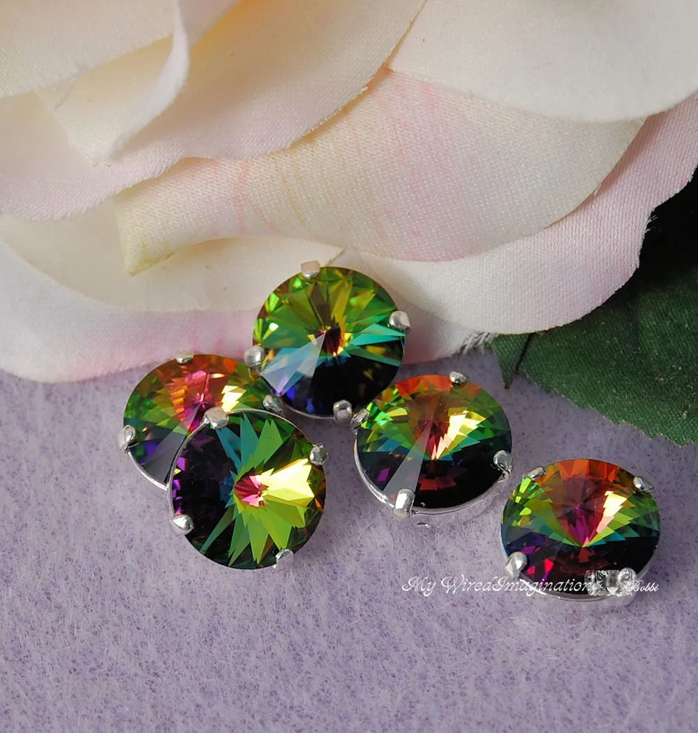 12mm Sew On Swarovski Crystal Vitrail Medium Rivoli 1122 With Prong Setting