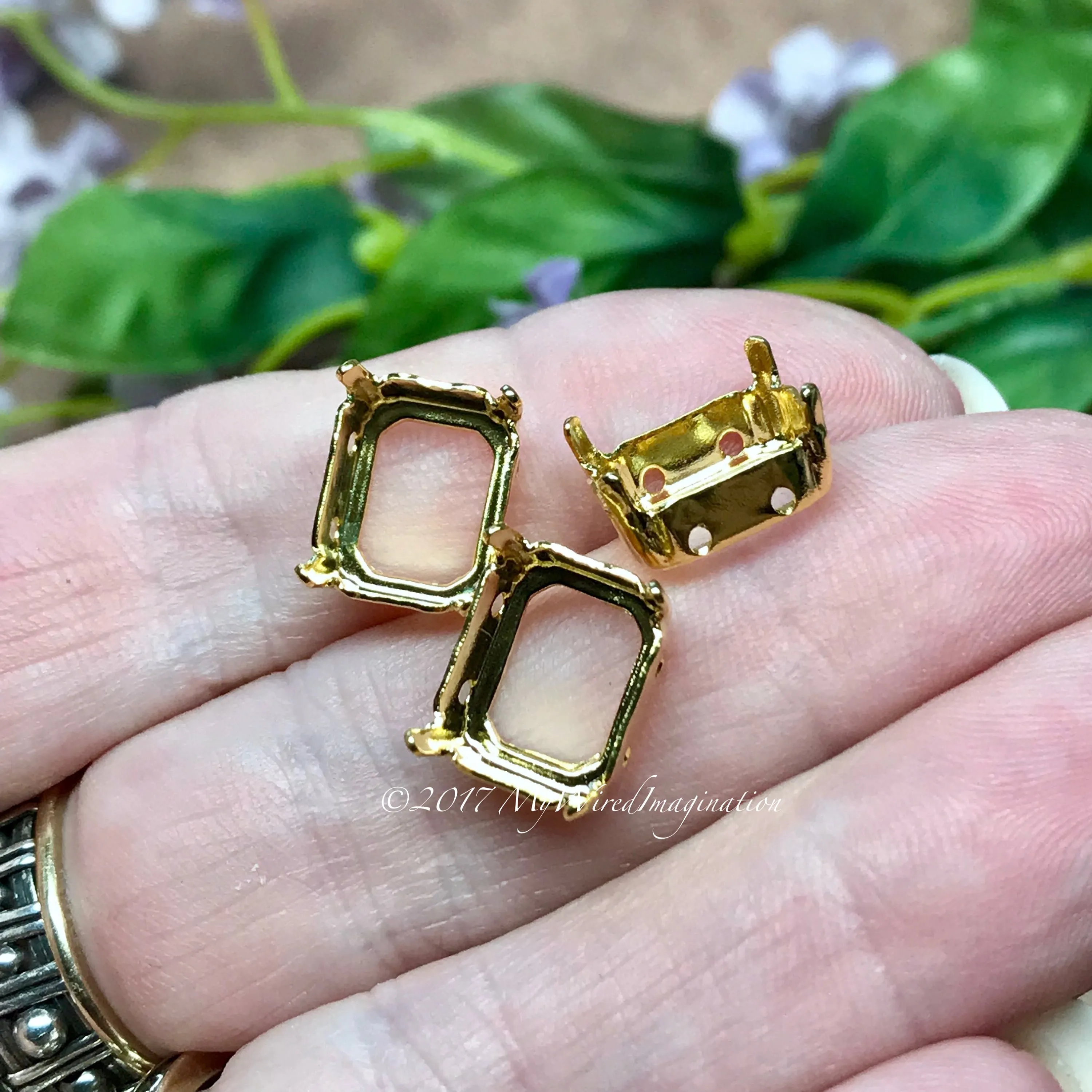 12x10mm Octagon Settings, Art 4600,  3 Pieces Silver or Gold Plated,  , Gemstone Crystal s, Bead Embroidery Component
