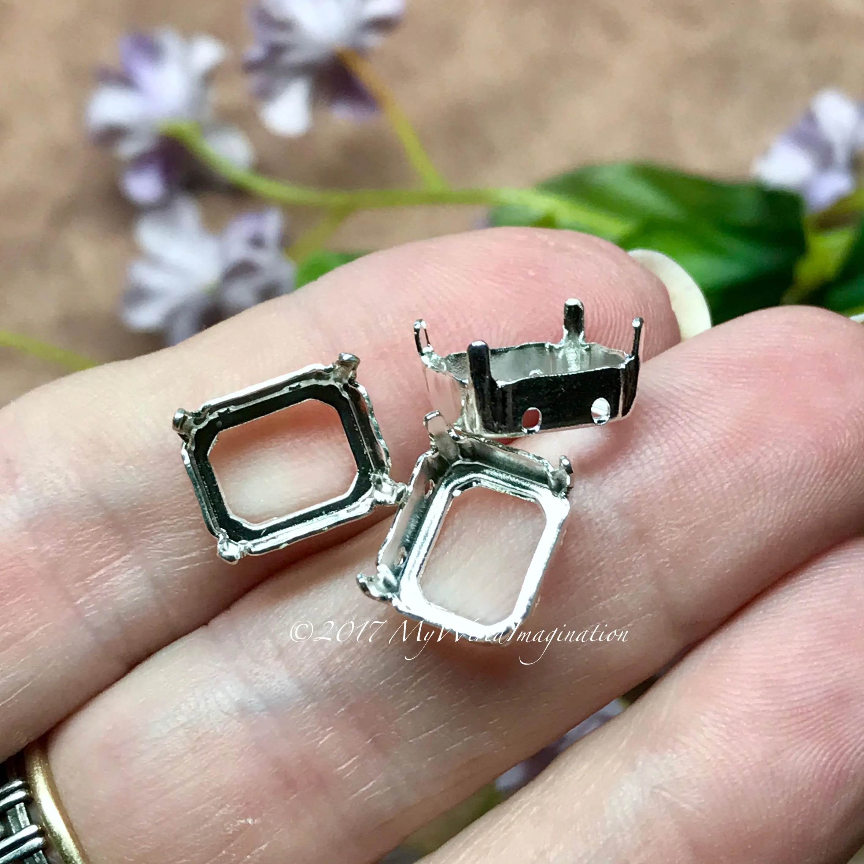 12x10mm Octagon Settings, Art 4600,  3 Pieces Silver or Gold Plated,  , Gemstone Crystal s, Bead Embroidery Component