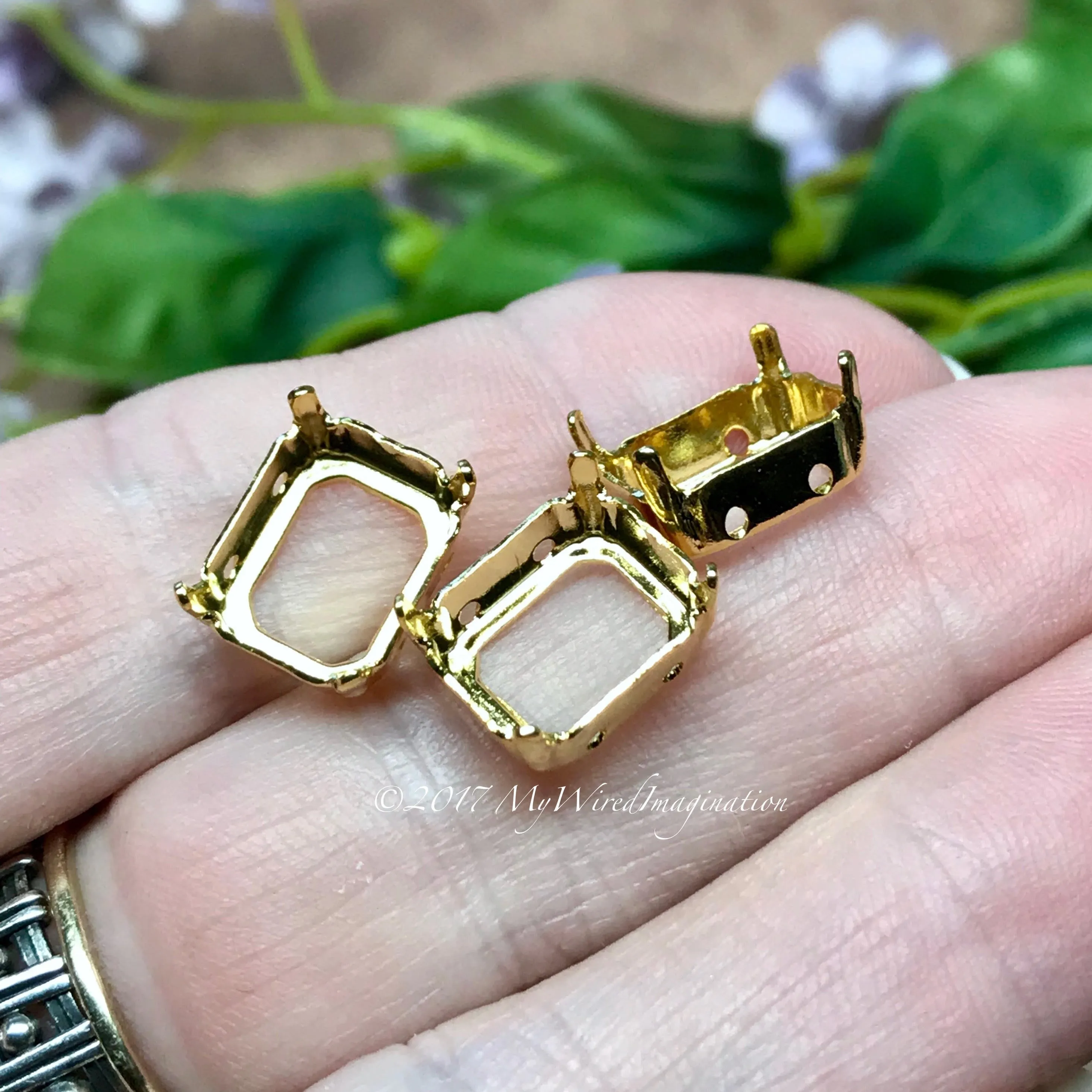 12x10mm Octagon Settings, Art 4600,  3 Pieces Silver or Gold Plated,  , Gemstone Crystal s, Bead Embroidery Component