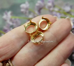 12x10mm Oval, Art 4100, 3 Pieces, Crystal Rhinestone or Gemstone Sew On Setting, Gold plated