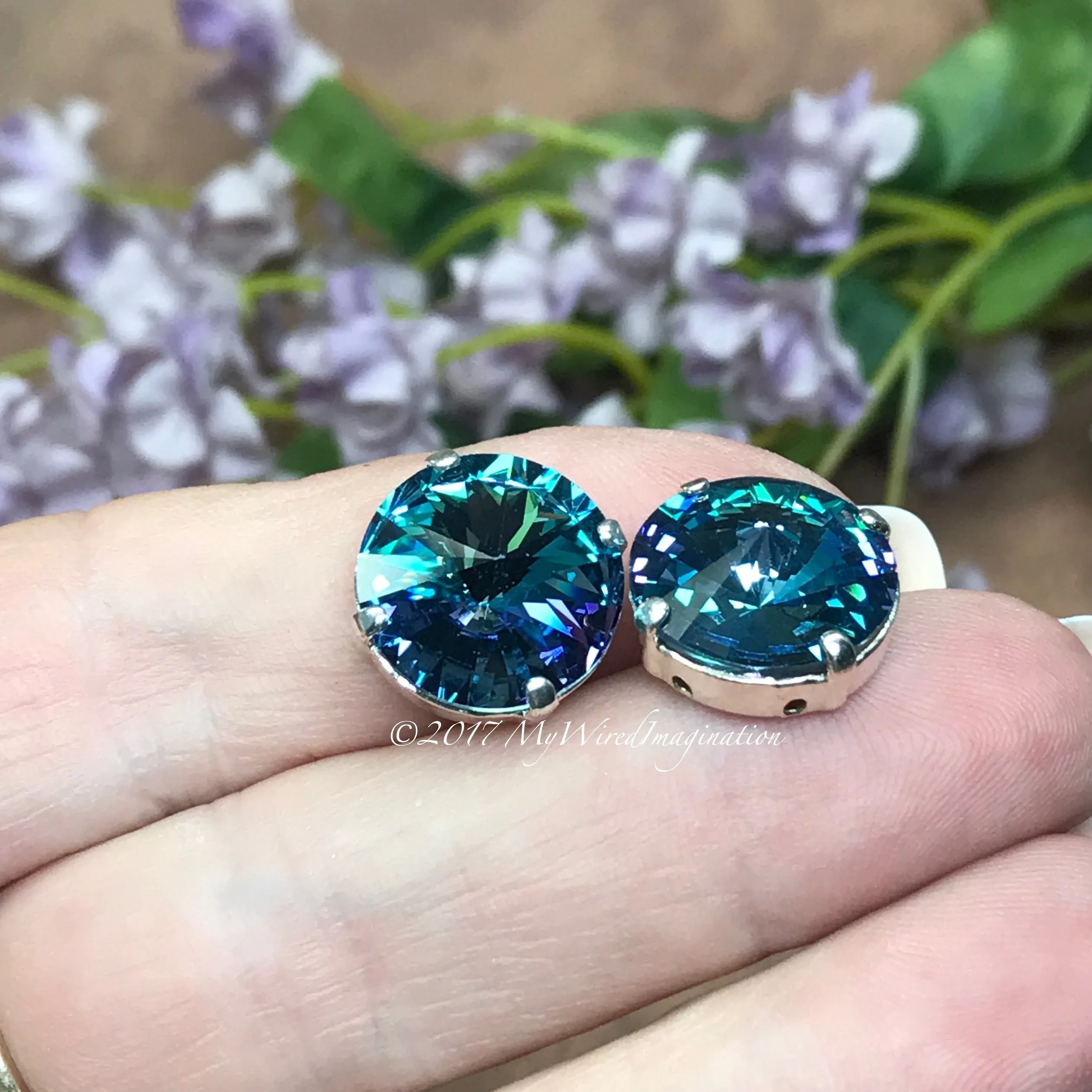 14mm Rivoli, Blue Lagoon, Genuine Swarovski Crystal, Art 1122 UNF With Setting