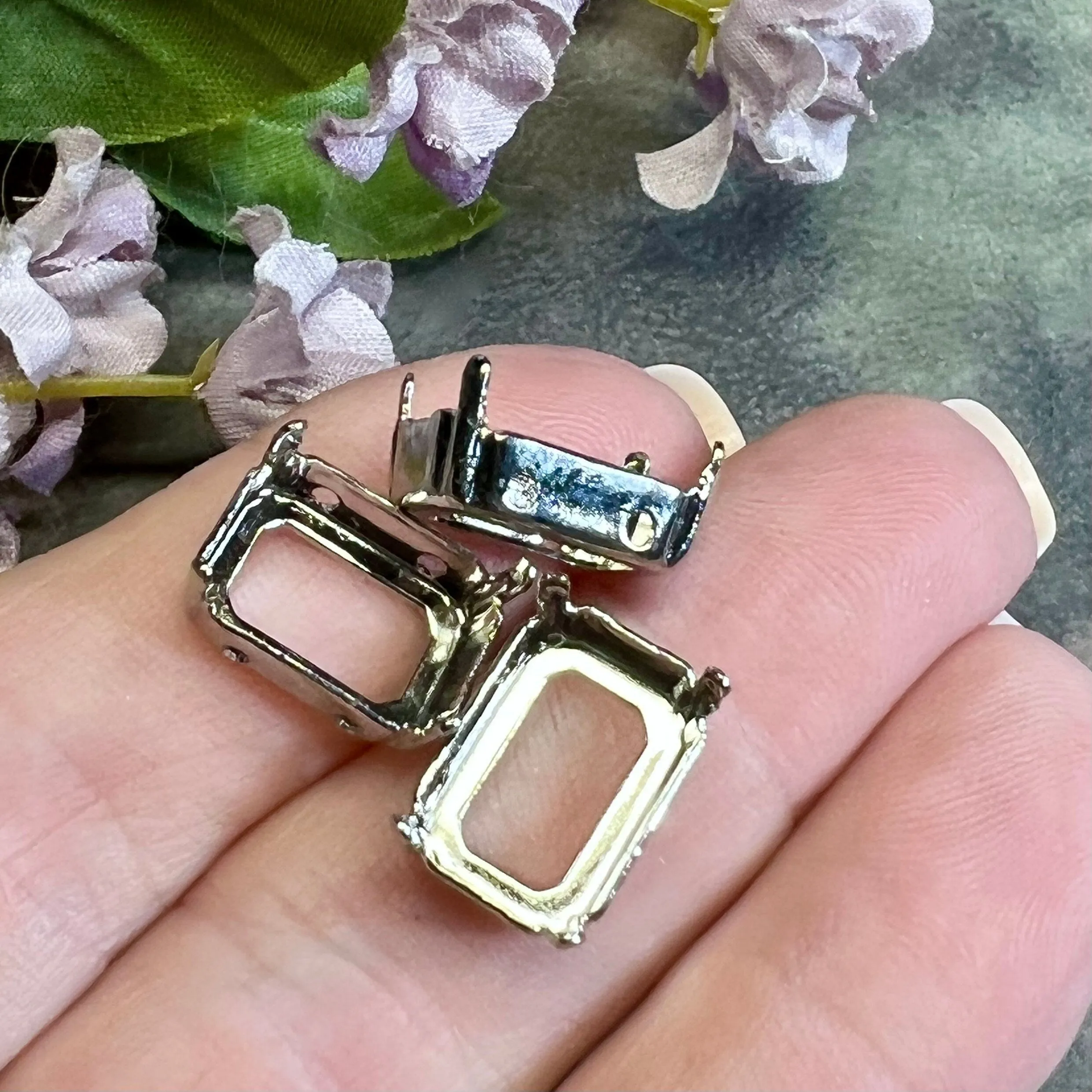 14x10mm Octagon Settings, Art 4600,  3 Pieces Silver Plated, Gemstone  or Crystal Setting, Bead Embroidery Component