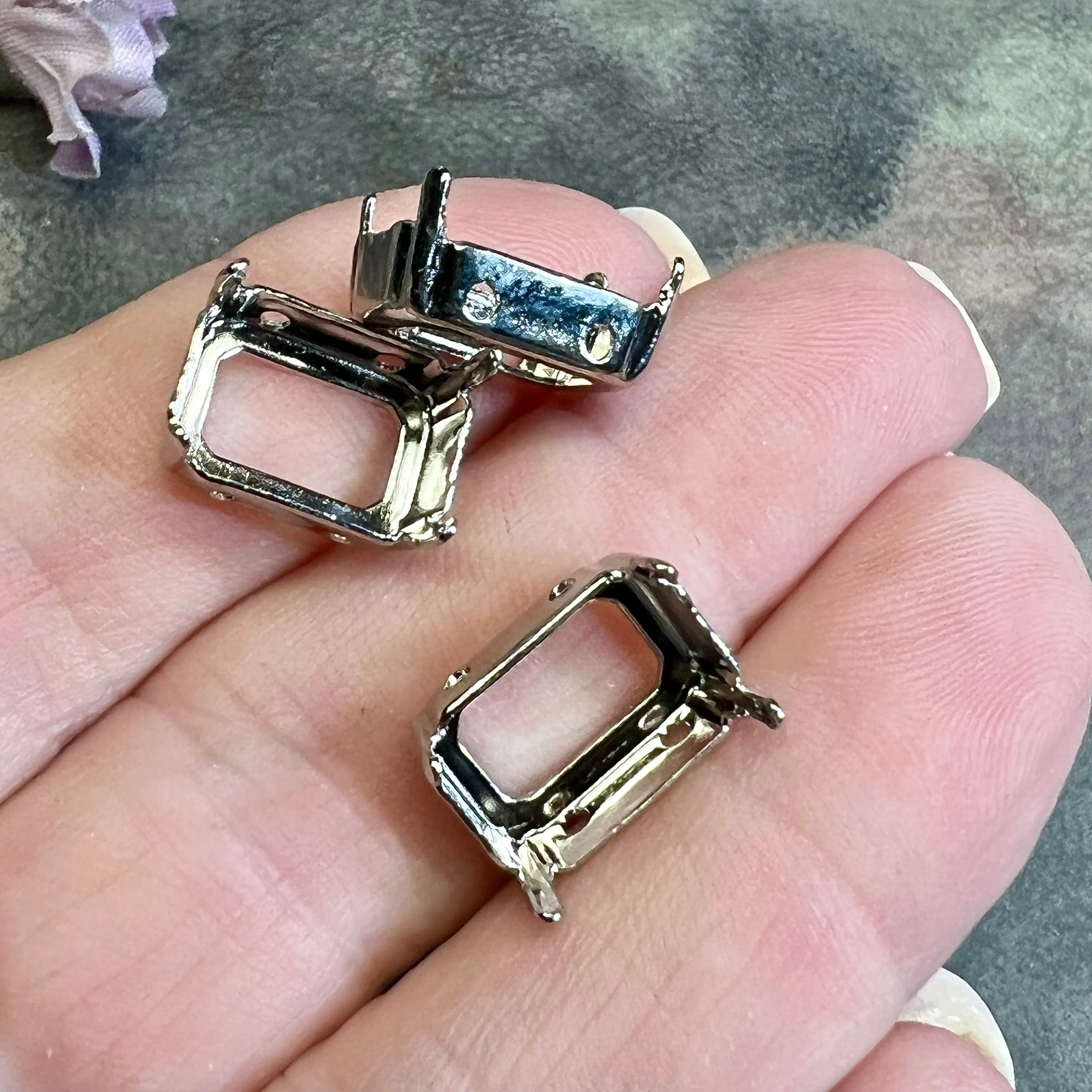 14x10mm Octagon Settings, Art 4600,  3 Pieces Silver Plated, Gemstone  or Crystal Setting, Bead Embroidery Component