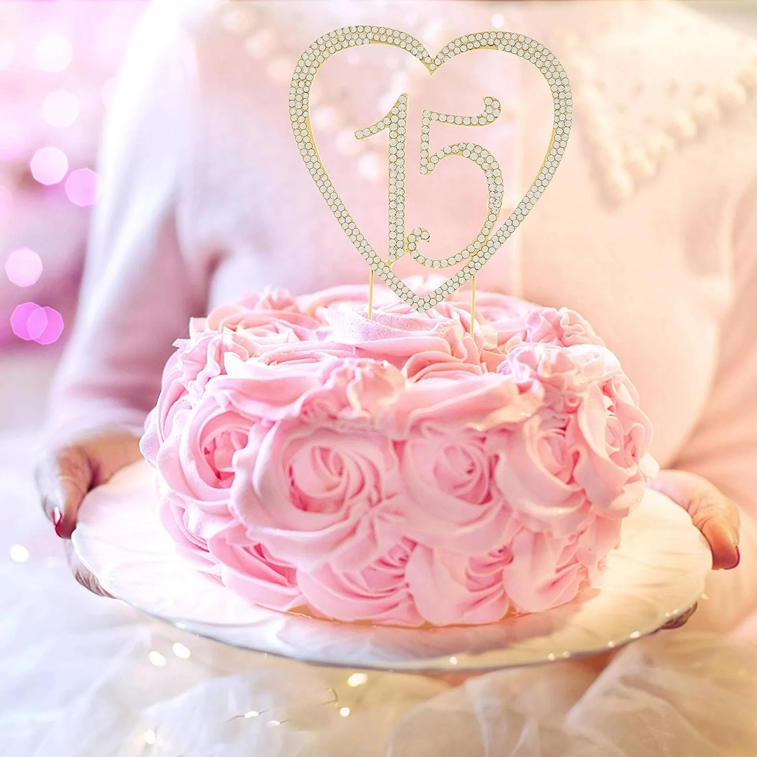 15 Gold Crystal Heart Cake Topper