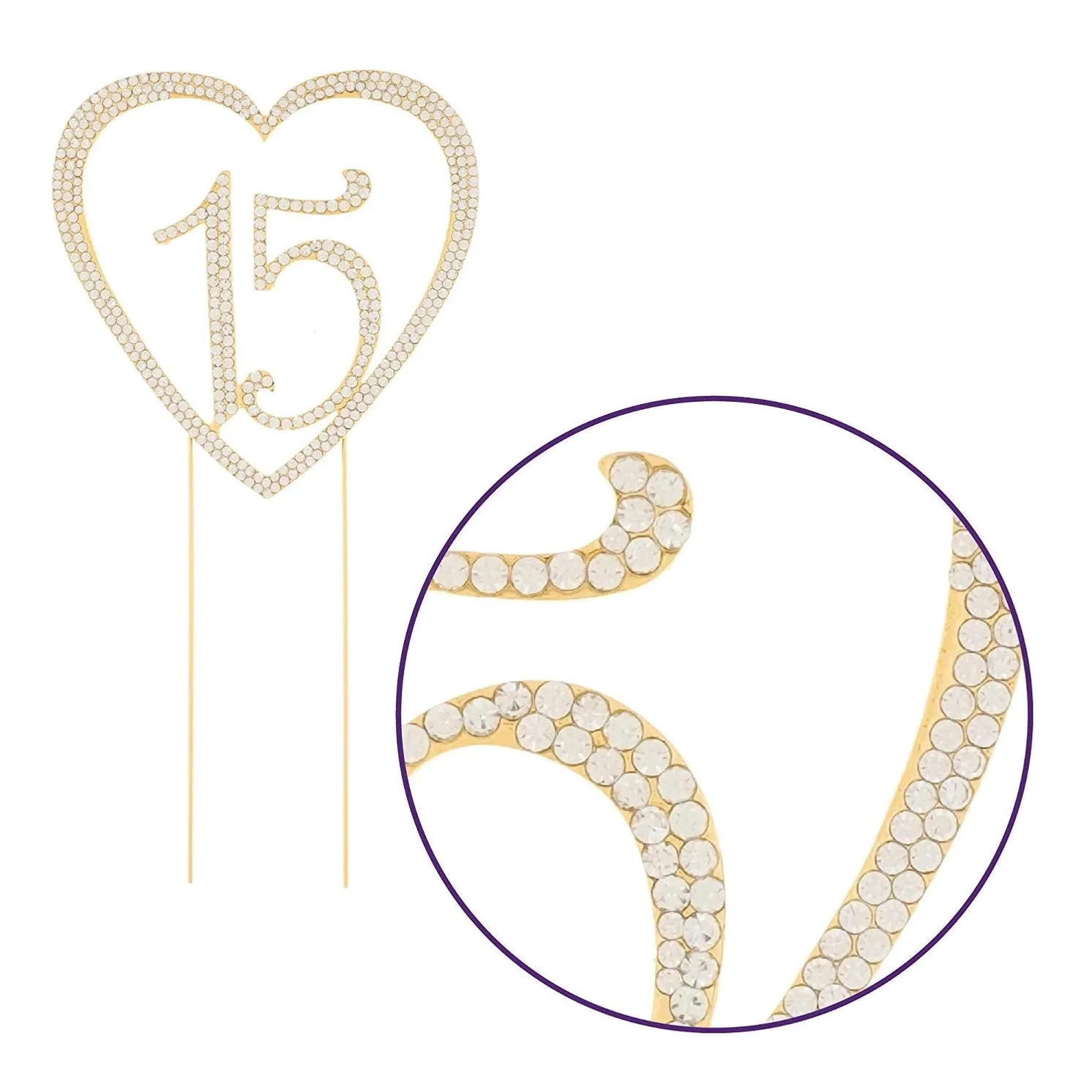 15 Gold Crystal Heart Cake Topper
