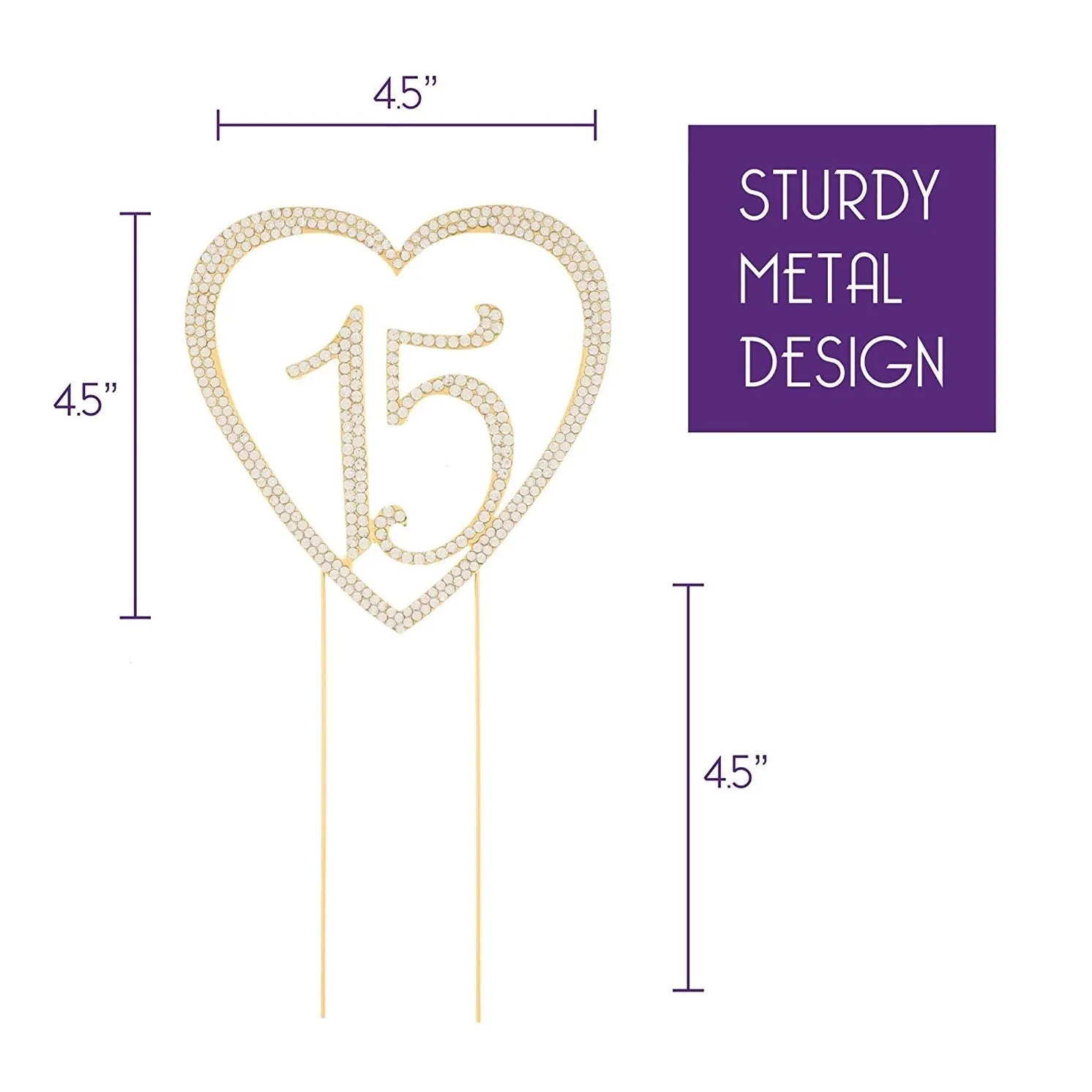 15 Gold Crystal Heart Cake Topper