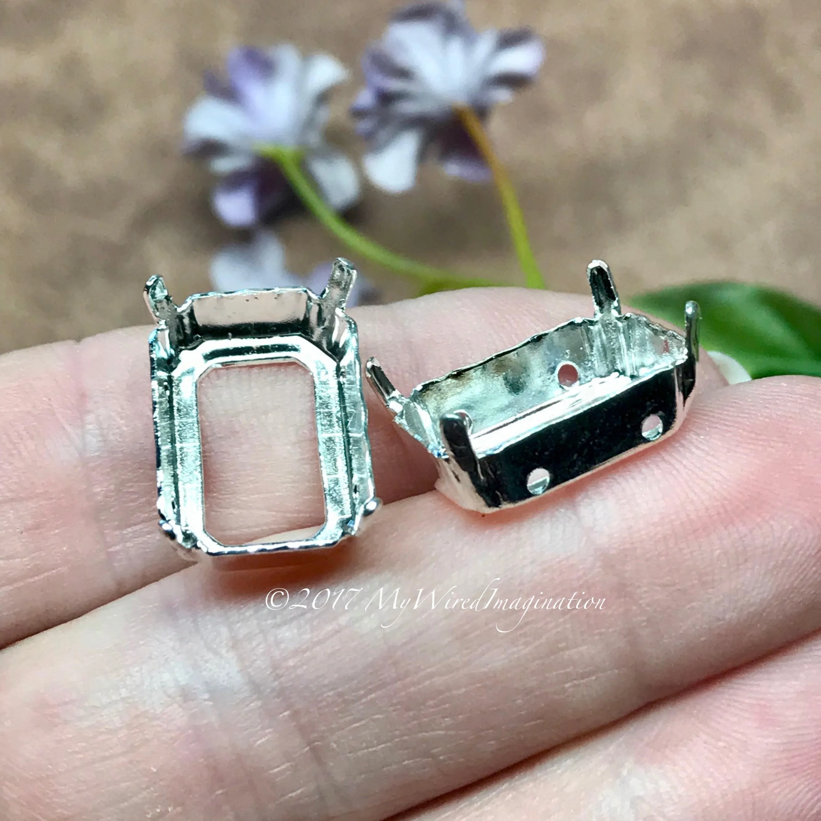 18x13mm Octagon Settings, Art 4600,  2 Pcs Silver or Gold Plated, Bead Embroidery Component