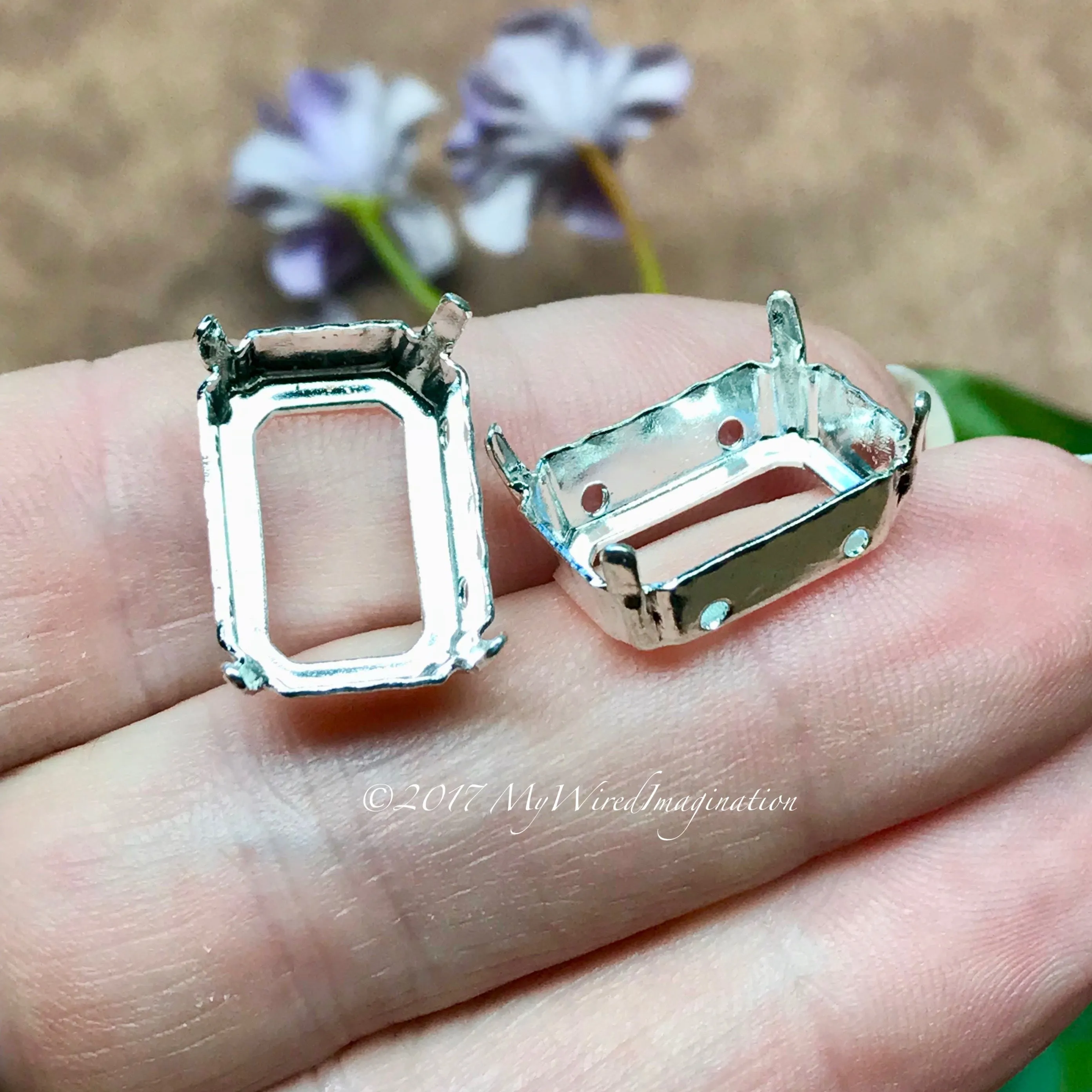 18x13mm Octagon Settings, Art 4600,  2 Pcs Silver or Gold Plated, Bead Embroidery Component