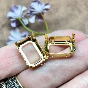18x13mm Octagon Settings, Art 4600,  2 Pcs Silver or Gold Plated, Bead Embroidery Component
