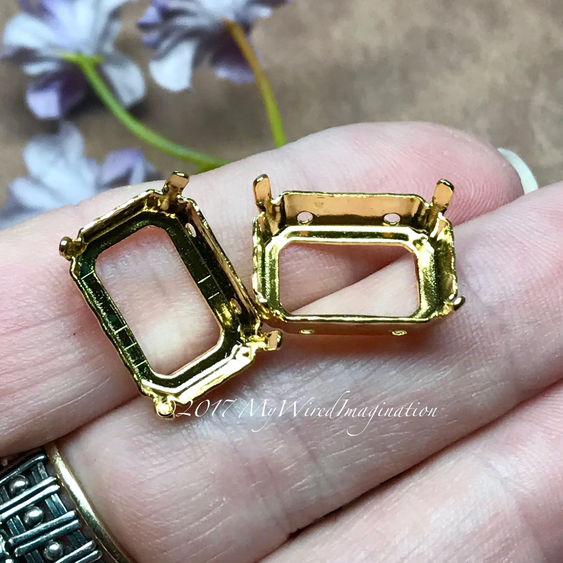 18x13mm Octagon Settings, Art 4600,  2 Pcs Silver or Gold Plated, Bead Embroidery Component