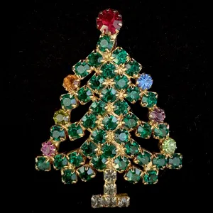 1950s Hobe Rhinestone Christmas Tree Pin