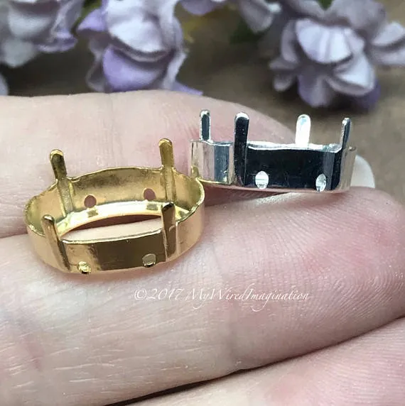 2 pcs Silver or Gold Plated Settings, Fits Oval Shape 4120 Crystals 18x13mm