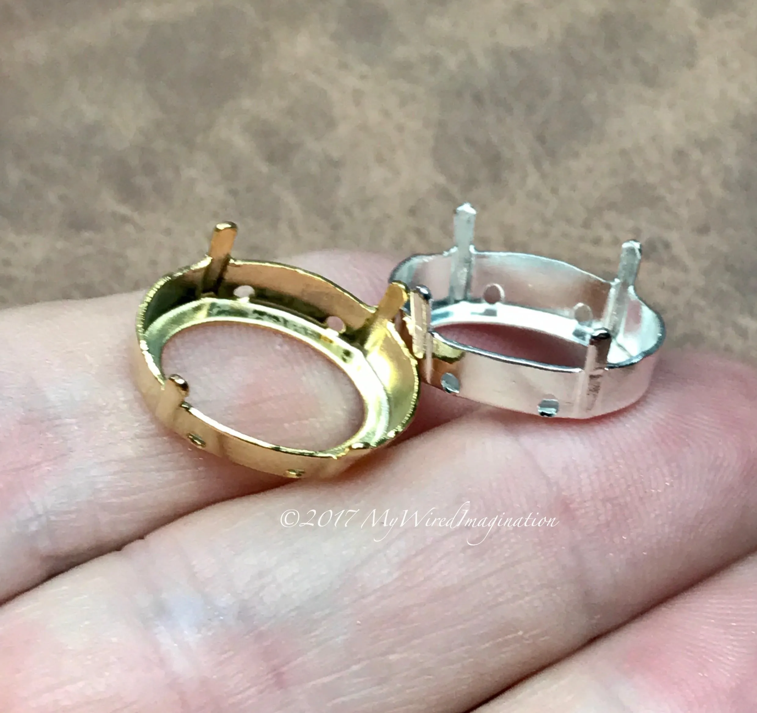 2 pcs Silver or Gold Plated Settings, Fits Oval Shape 4120 Crystals 18x13mm