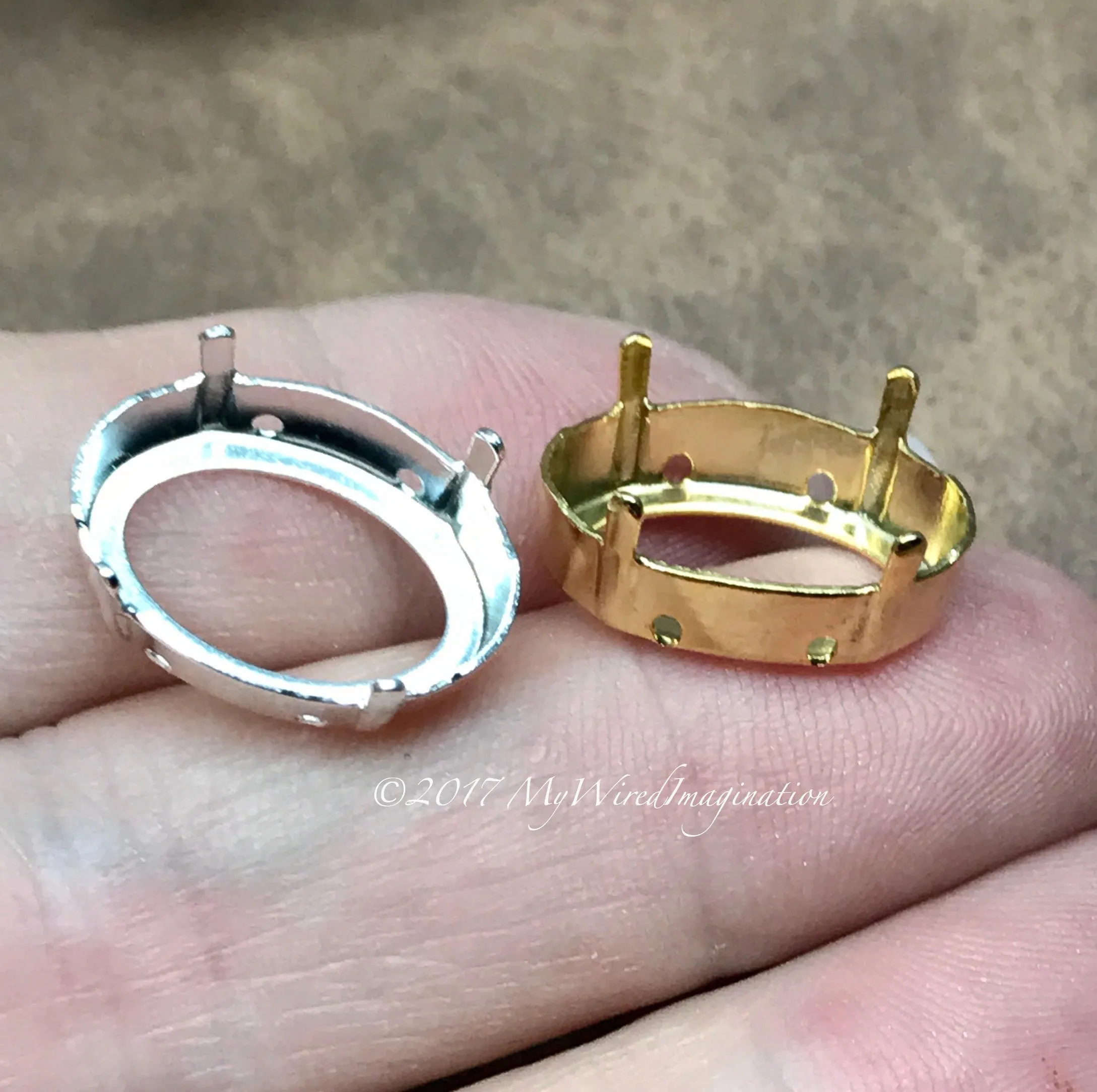 2 pcs Silver or Gold Plated Settings, Fits Oval Shape 4120 Crystals 18x13mm