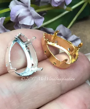 2 pcs Silver or Gold Plated Settings, Fits Pear Shape 4320 Crystals 18x13mm
