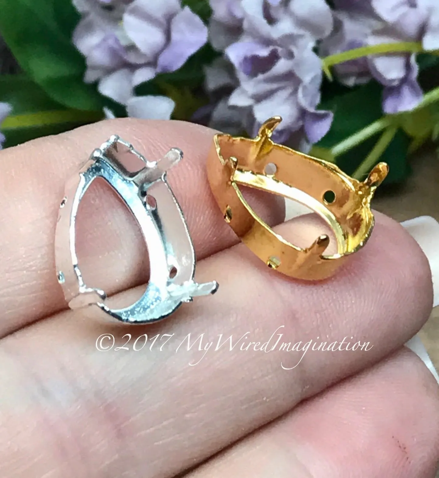 2 pcs Silver or Gold Plated Settings, Fits Pear Shape 4320 Crystals 18x13mm