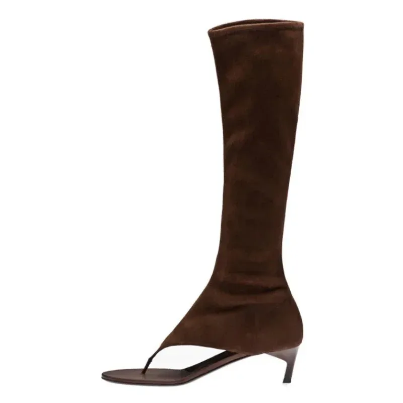 2024 Summer New Peep Toe Flip Sandals Mid Heeled Side Zipper Women's High Tube Boots