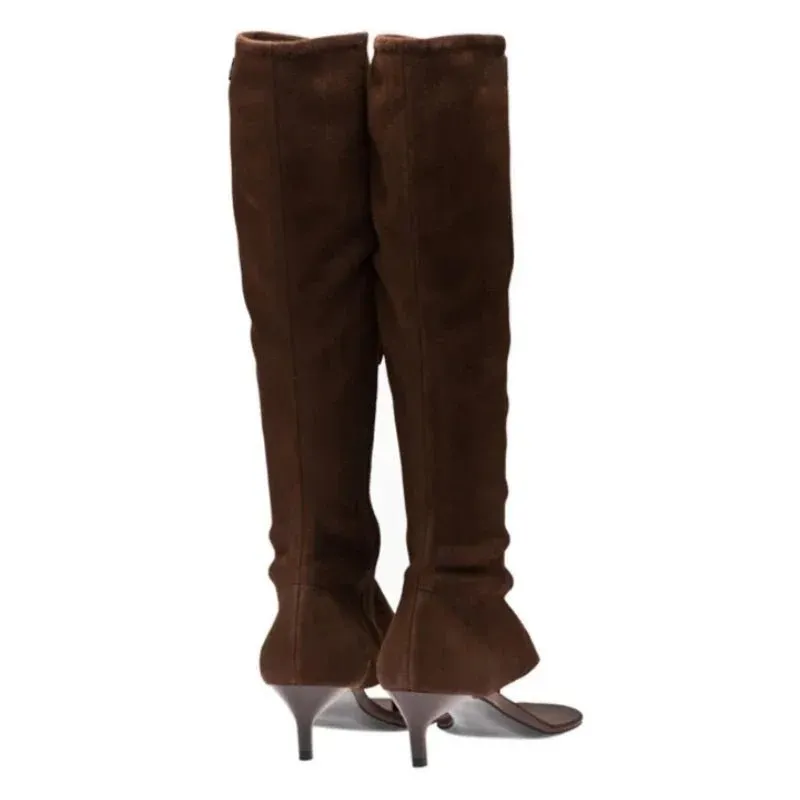 2024 Summer New Peep Toe Flip Sandals Mid Heeled Side Zipper Women's High Tube Boots