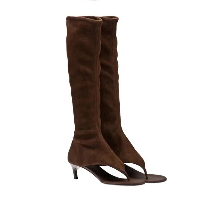 2024 Summer New Peep Toe Flip Sandals Mid Heeled Side Zipper Women's High Tube Boots