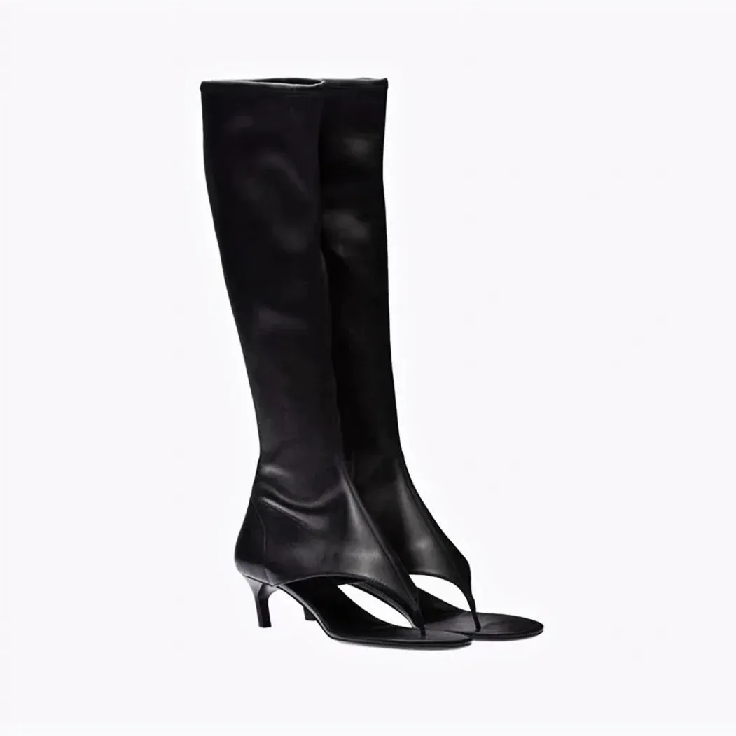 2024 Summer New Peep Toe Flip Sandals Mid Heeled Side Zipper Women's High Tube Boots
