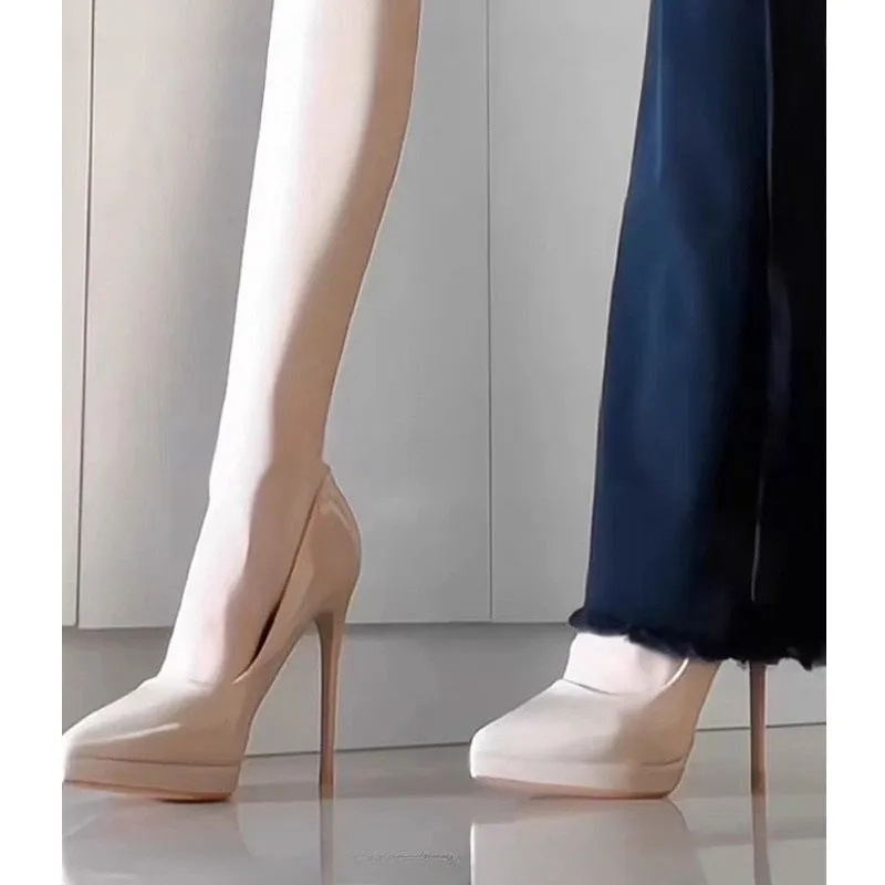 2025  Not tired feet waterproof table high heels women's thin heels pointed 2025 new black sexy versatile professional temperament single shoes