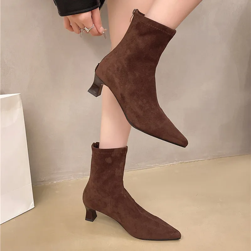 2025  stiletto leopard print thin boots pointed temperament short boots women's shoes popular new spring and autumn single boots Korean small naked boots
