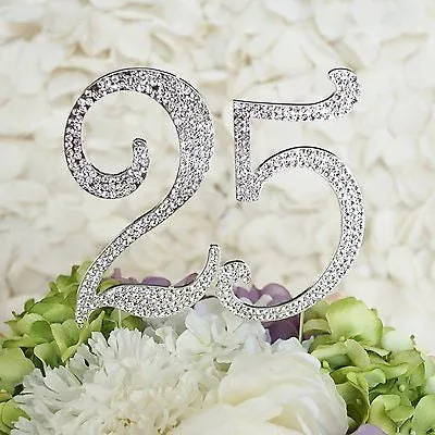 25th Birthday Silver Crystal Rhinestone Cake Topper 25 Year Wedding Anniversary Monogram
