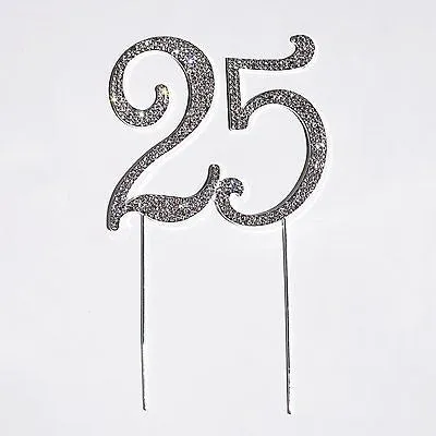 25th Birthday Silver Crystal Rhinestone Cake Topper 25 Year Wedding Anniversary Monogram