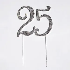 25th Birthday Silver Crystal Rhinestone Cake Topper 25 Year Wedding Anniversary Monogram