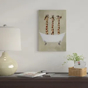 26" H x 18" W x 1.5" D 'Giraffes in Bathtub' Graphic Art on Wrapped Canvas! Retails $166 W/Tax on Sale!
