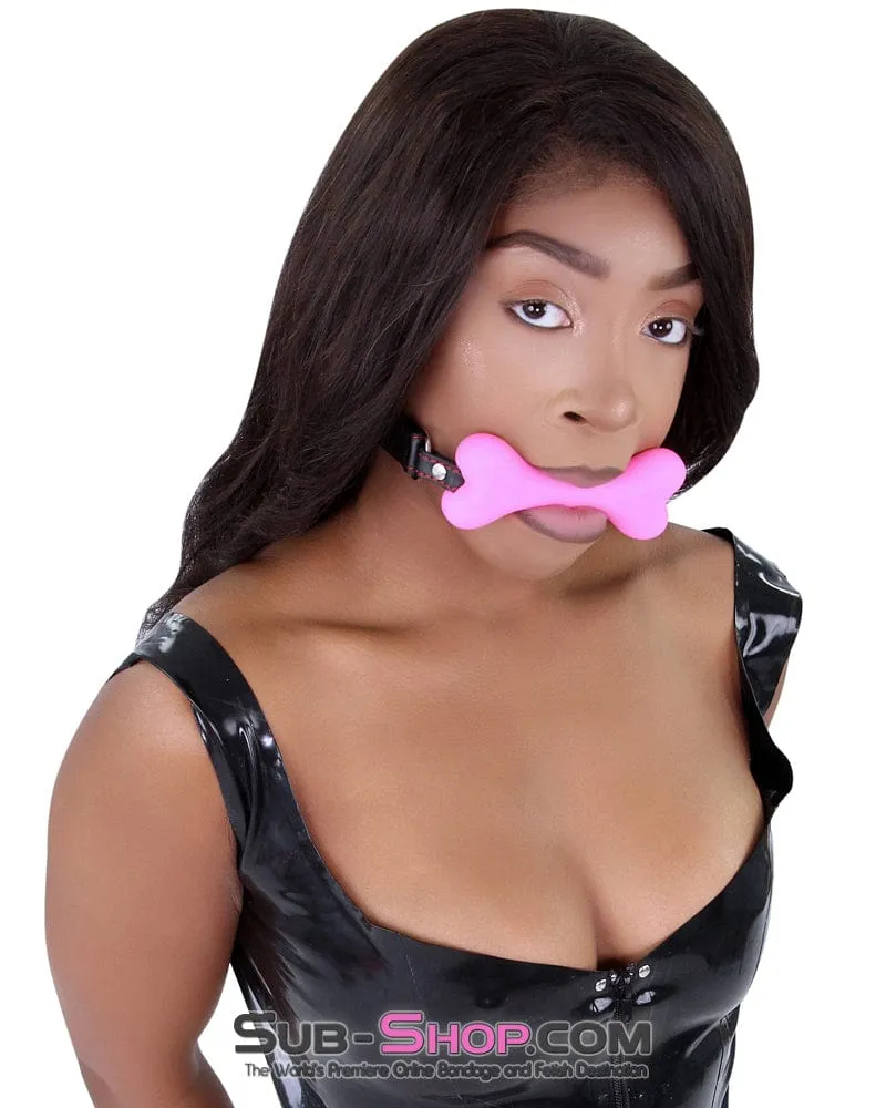 2964DL      Lil' Bitch Pup Small Pink Silicone Puppy Play Bone Gag