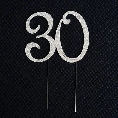 30th Birthday Crystal Rhinestone Cake Topper Anniversary Party Monogram