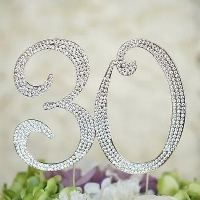 30th Birthday Crystal Rhinestone Cake Topper Anniversary Party Monogram