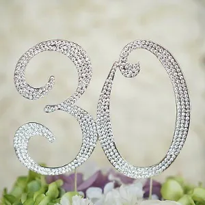 30th Birthday Crystal Rhinestone Cake Topper Anniversary Party Monogram