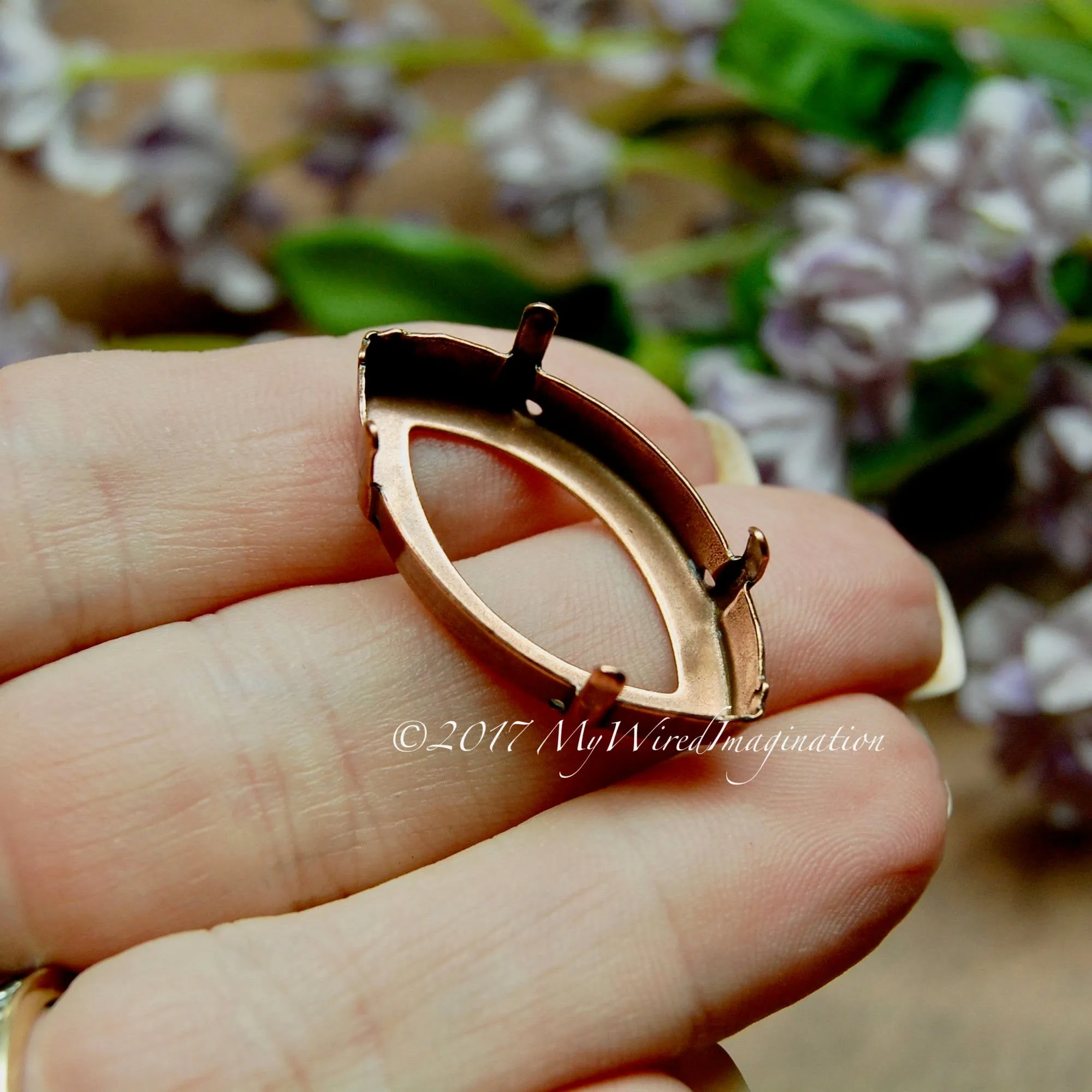 32x17mm Navette Crystal Setting, Silver, Antique Copper, Antique Bronze Plated Prong Settings
