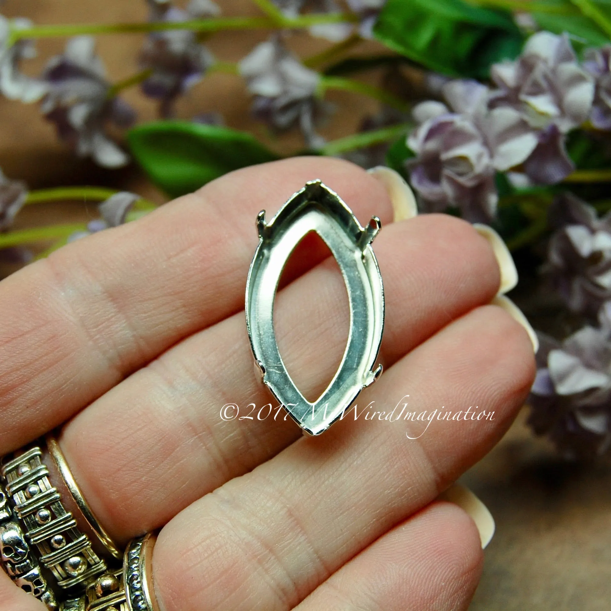 32x17mm Navette Crystal Setting, Silver, Antique Copper, Antique Bronze Plated Prong Settings