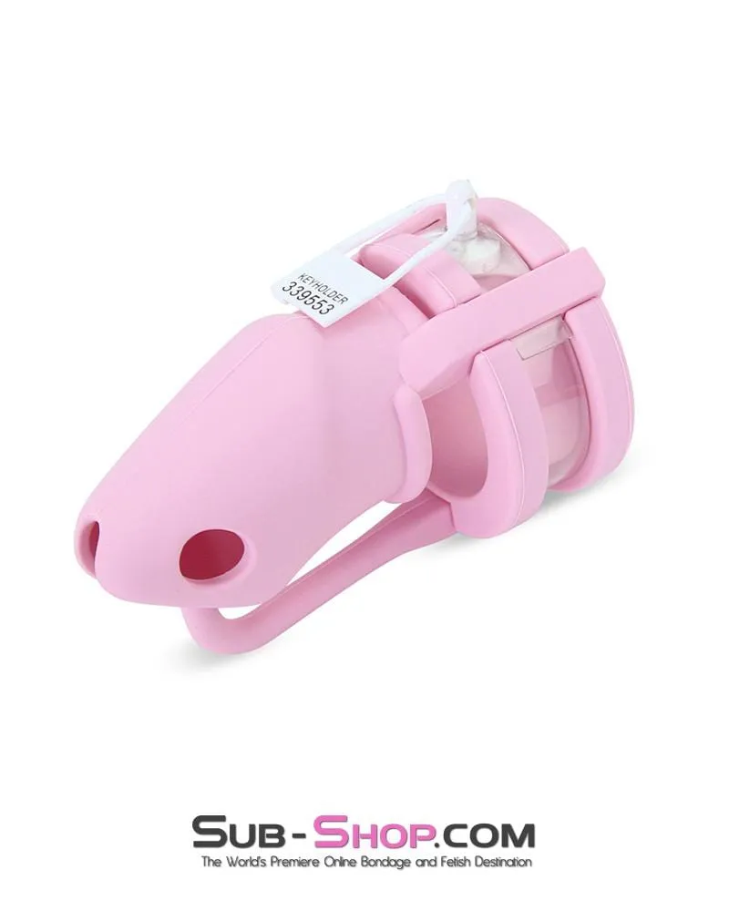 3795HS      Pink Silicone Sissy Cock Trap Cock Cage Chastity