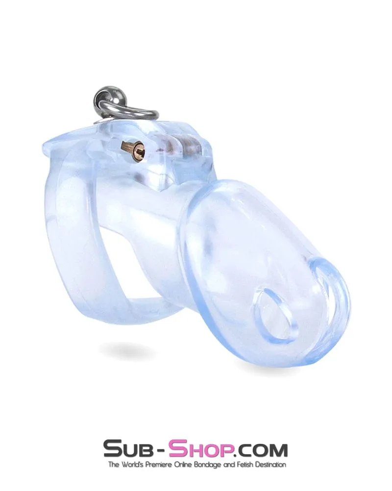 4771M      Long Clear Locking Cock Cage Chastity with Lead Ring with Medium Cock Cuff
